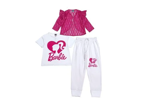 Barbie-3pc-Net-Frill-Top-Tee-&-Trouser-White-Shocking-Pink