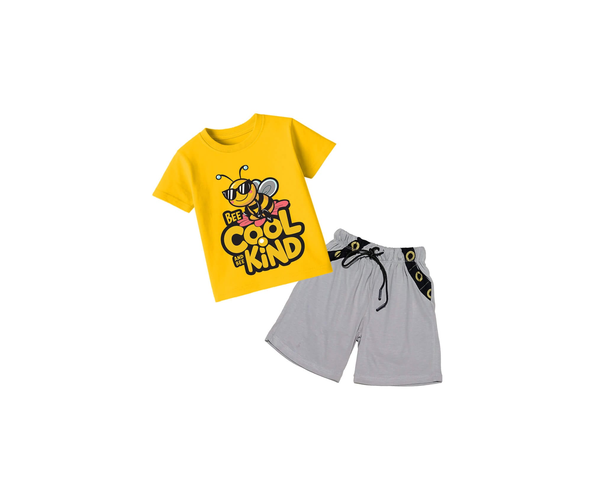 Bee-Cool-Kind-Tee-&-Short-Yellow-&-Grey