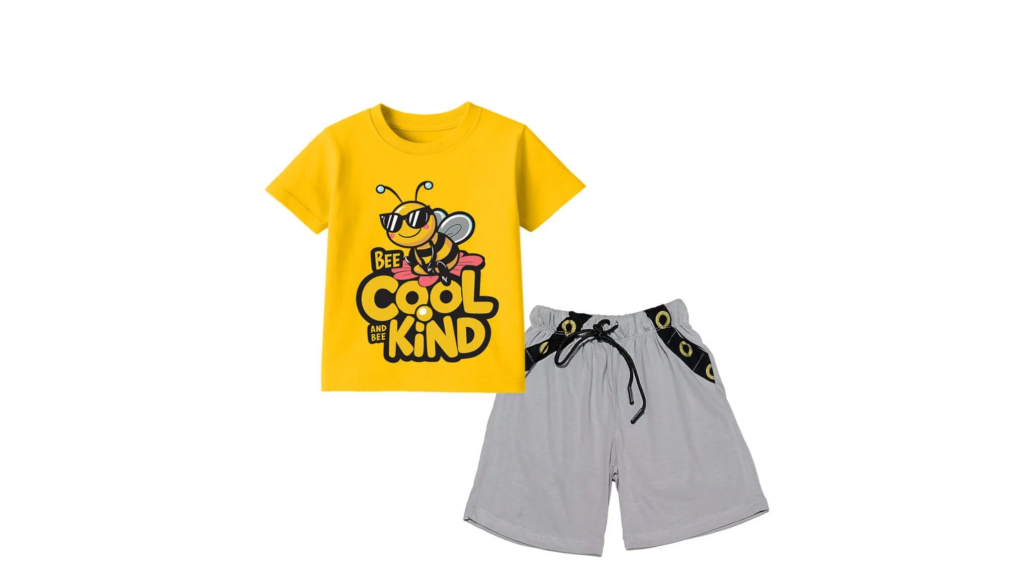Bee-Cool-Kind-Tee-&-Short-Yellow-&-Grey