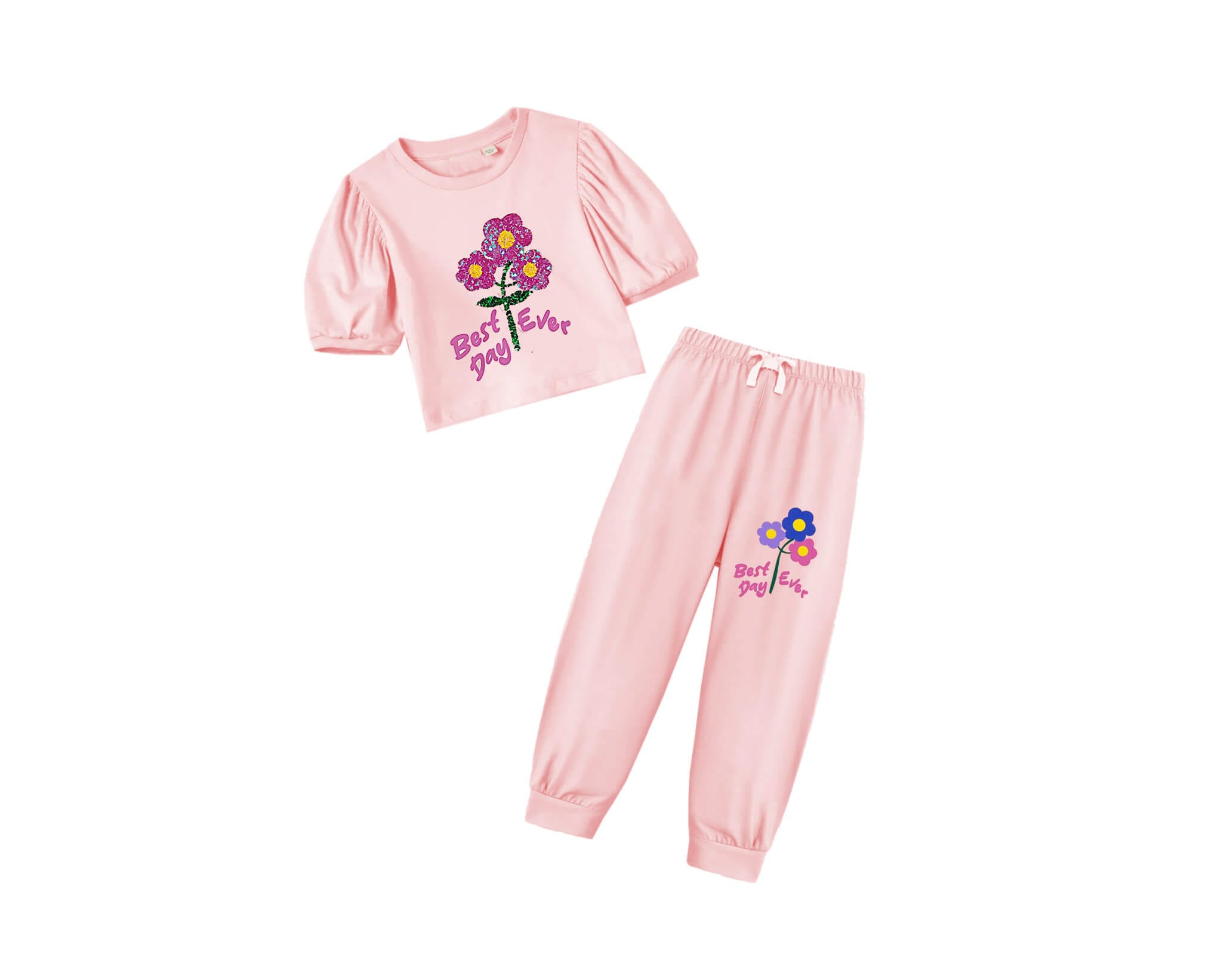 Best-Ever-Day-Sequin-Flowers-Tee-Shirt-&-Trouser--Peach