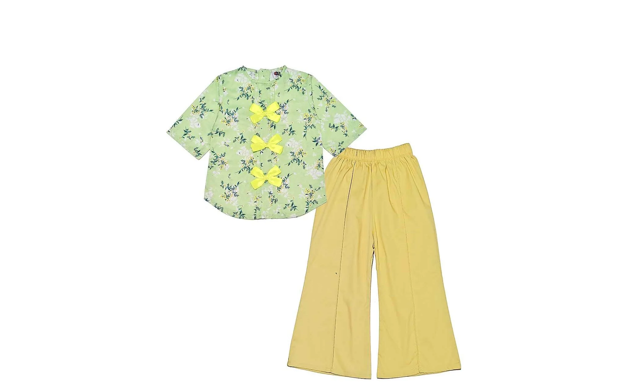 Breeze-Flowers-Pleatts-Top-With-Flapper-Trouser-Pistachio Green Lime Yellow