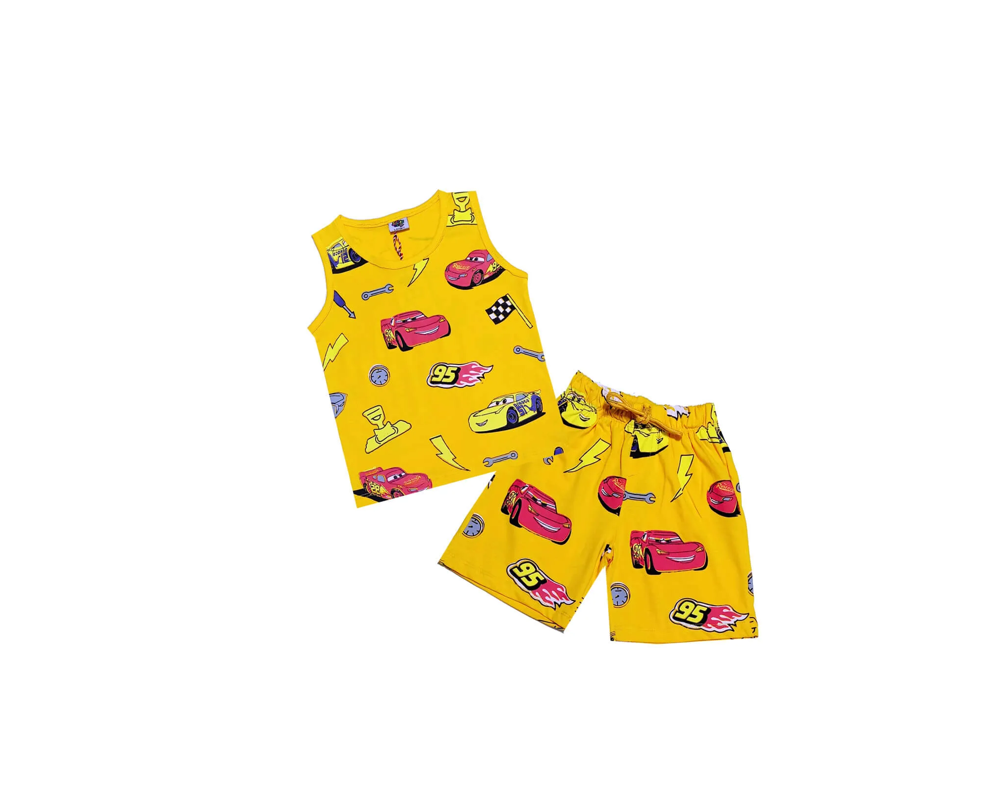 Cars-Racing-Sando-Shirt-&-Niker---Yellow