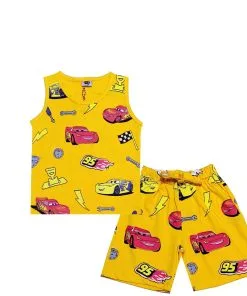 Cars-Racing-Sando-Shirt-&-Niker---Yellow