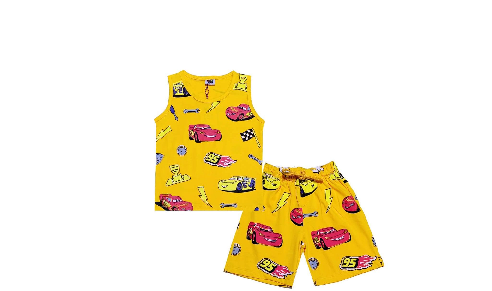 Cars-Racing-Sando-Shirt-&-Niker---Yellow