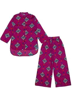 Chakori-Motifs-Cotton-Short-Shirt-&-Trouser---Shocking-Pink