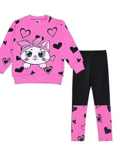 Cute-Kitty-With-Hearts-Fleece-Sweat-&-Lycra-Tights-Pink-Black