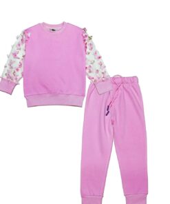 Flying-3D-Butterflies-Net-Sleeves-Fleece-Tracksuit-Pink