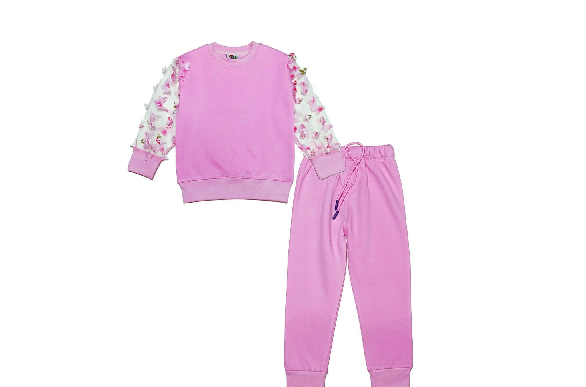 Flying-3D-Butterflies-Net-Sleeves-Fleece-Tracksuit-Pink