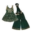 Golden Floral Festive Fancy Brochia Lawn Frock & Gharrara -Green