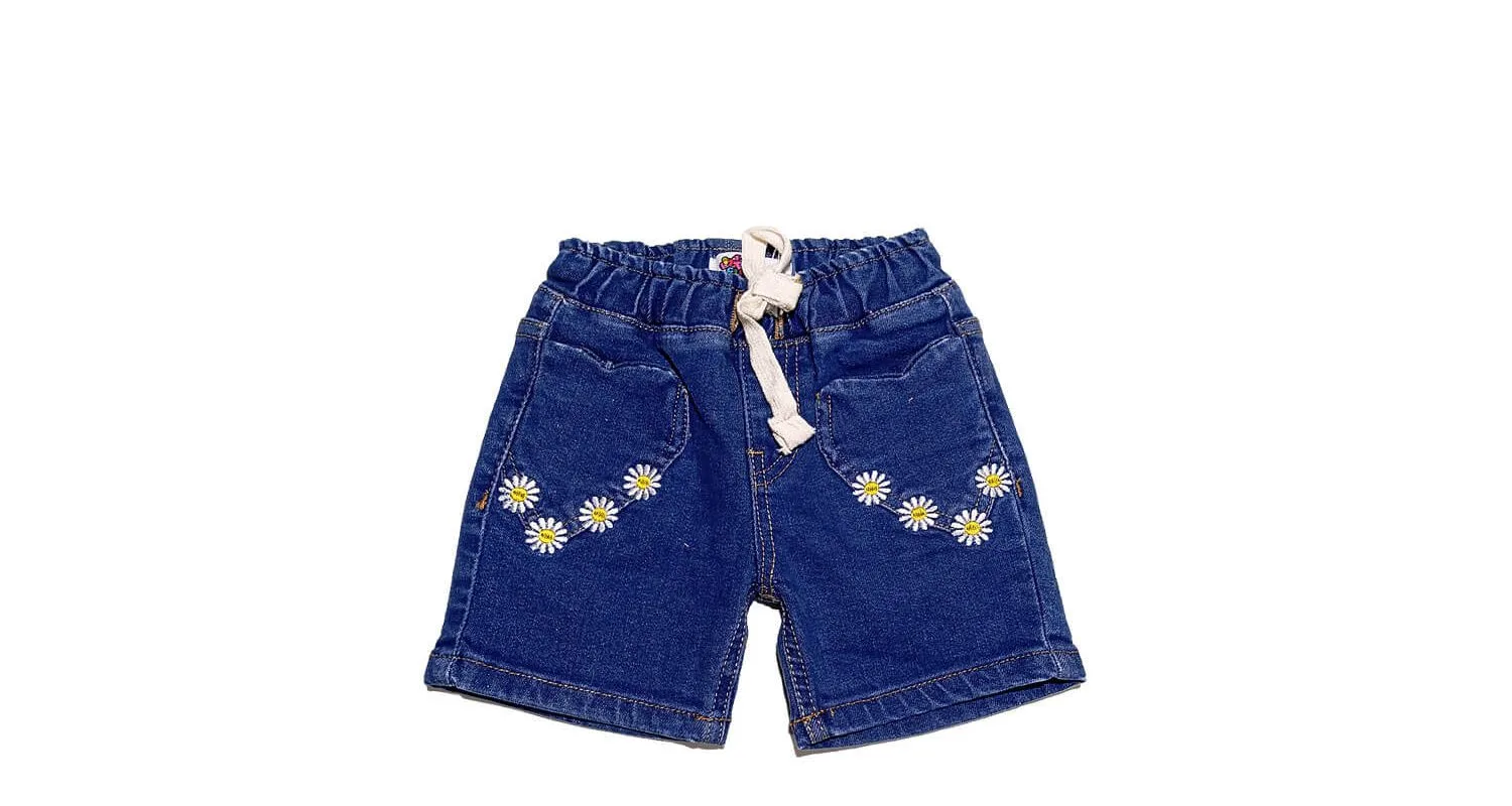 Heart-Pocket-Shape-Sunflowers-Denim-Shorts---Dark-Blue-