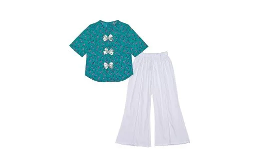 Lilly Florala Pleatts Top With Flapper Trouser – Sea Green Red