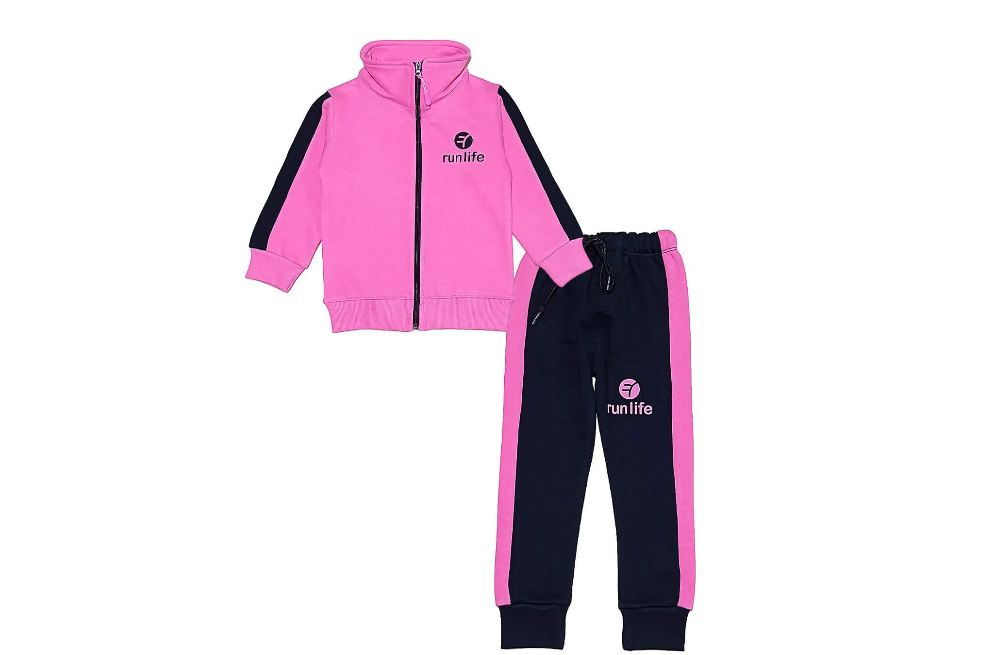 Run-Life-Mock-Neck-Zipper-&-Penal-Trouser-Fleece-Tracksuit---Pink