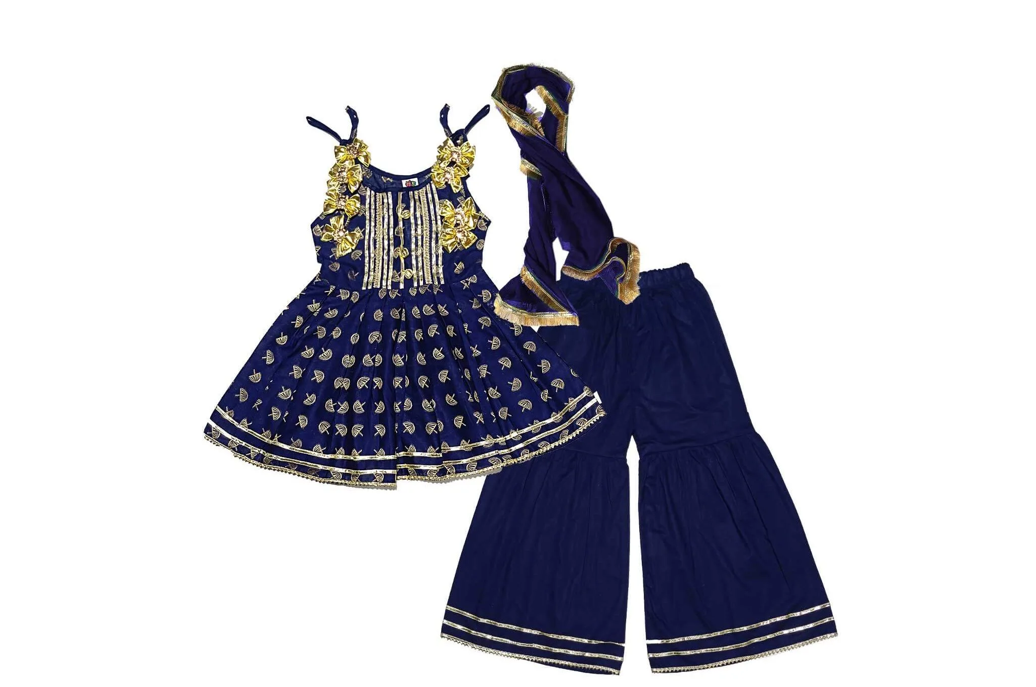 Umbrella-Festive-Fancy-Brochia-Lawn-Frock-&-Gharrara-Navy-Blue