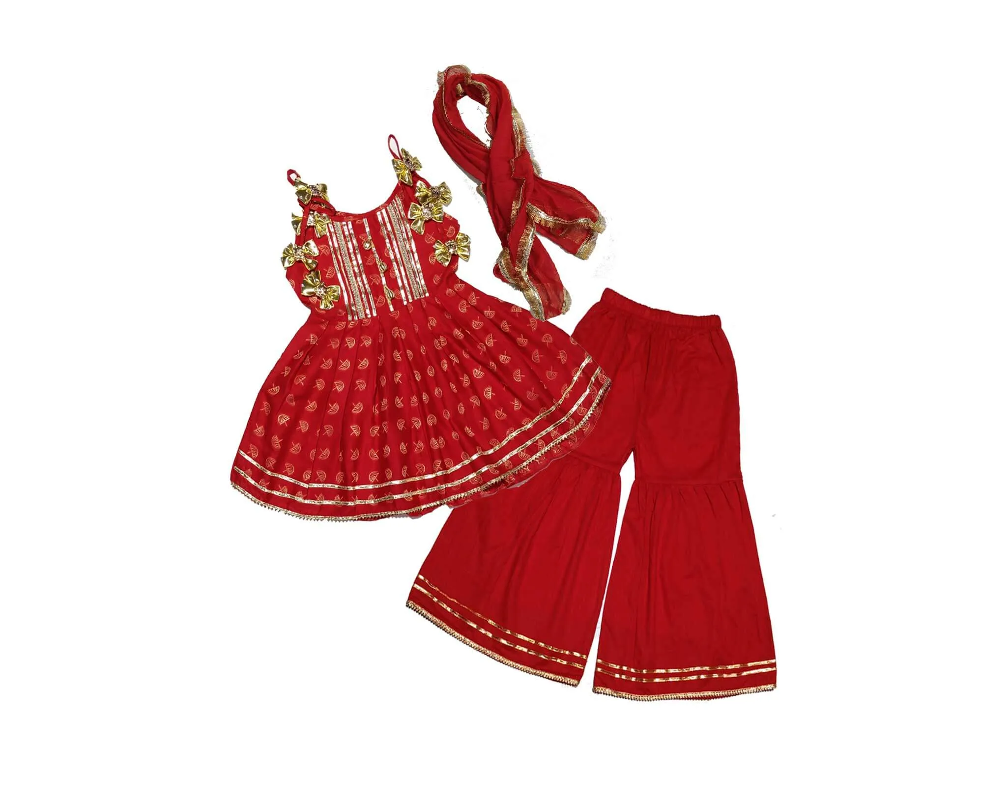 Umbrella Festive Fancy Brochia Lawn Frock & Gharrara - Red