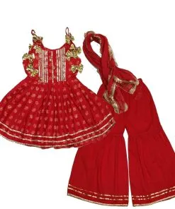 Umbrella Festive Fancy Brochia Lawn Frock & Gharrara - Red