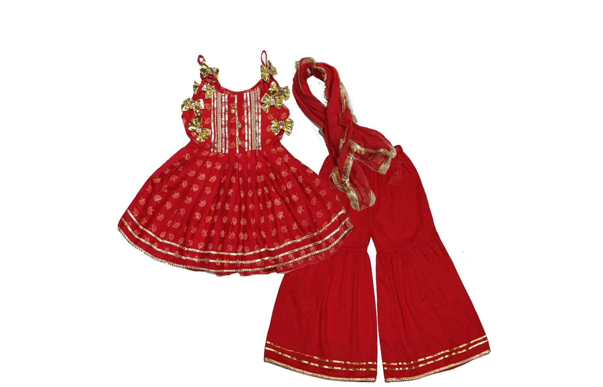 Umbrella Festive Fancy Brochia Lawn Frock & Gharrara - Red