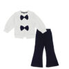 Black Bow Baggy Sleevs Fleece Sweatshirt & Rib Bell Bottom Trouser - Off White & Black