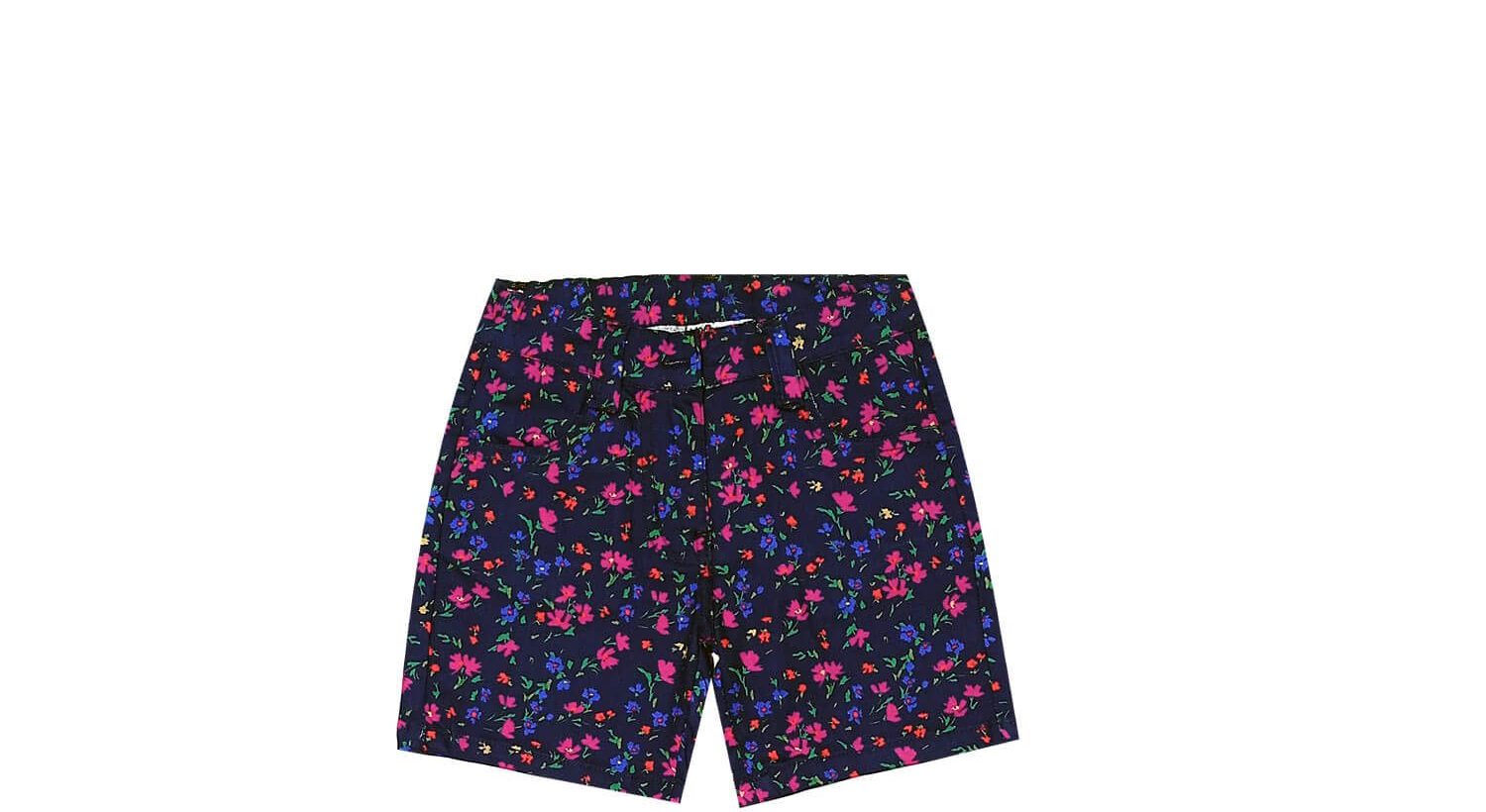 Flowers-Print-Girls-Cotton-Twill-Fabric-Short---Navy-Blue-