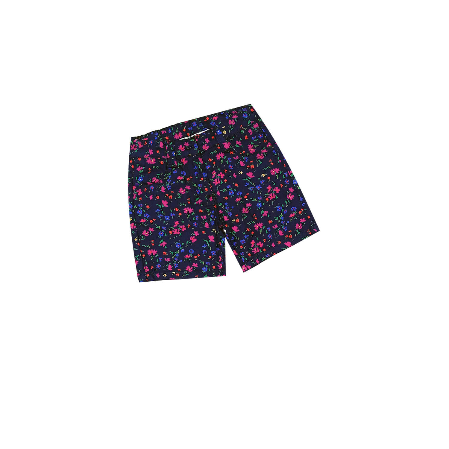 Flowers-Print-Girls-Cotton-Twill-Fabric-Short-Navy-Blue-1