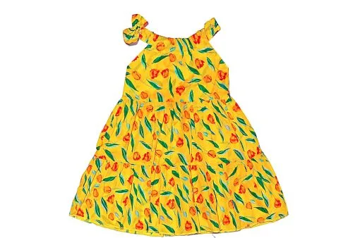 Red-Roses-Three-Penal-Lawn-Maxi-Frock-Shoulder-Stripe-with-Bow-Yellow