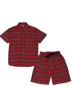 Yellow-Checked-Lines-Casual-Shirt-&-Short---Red