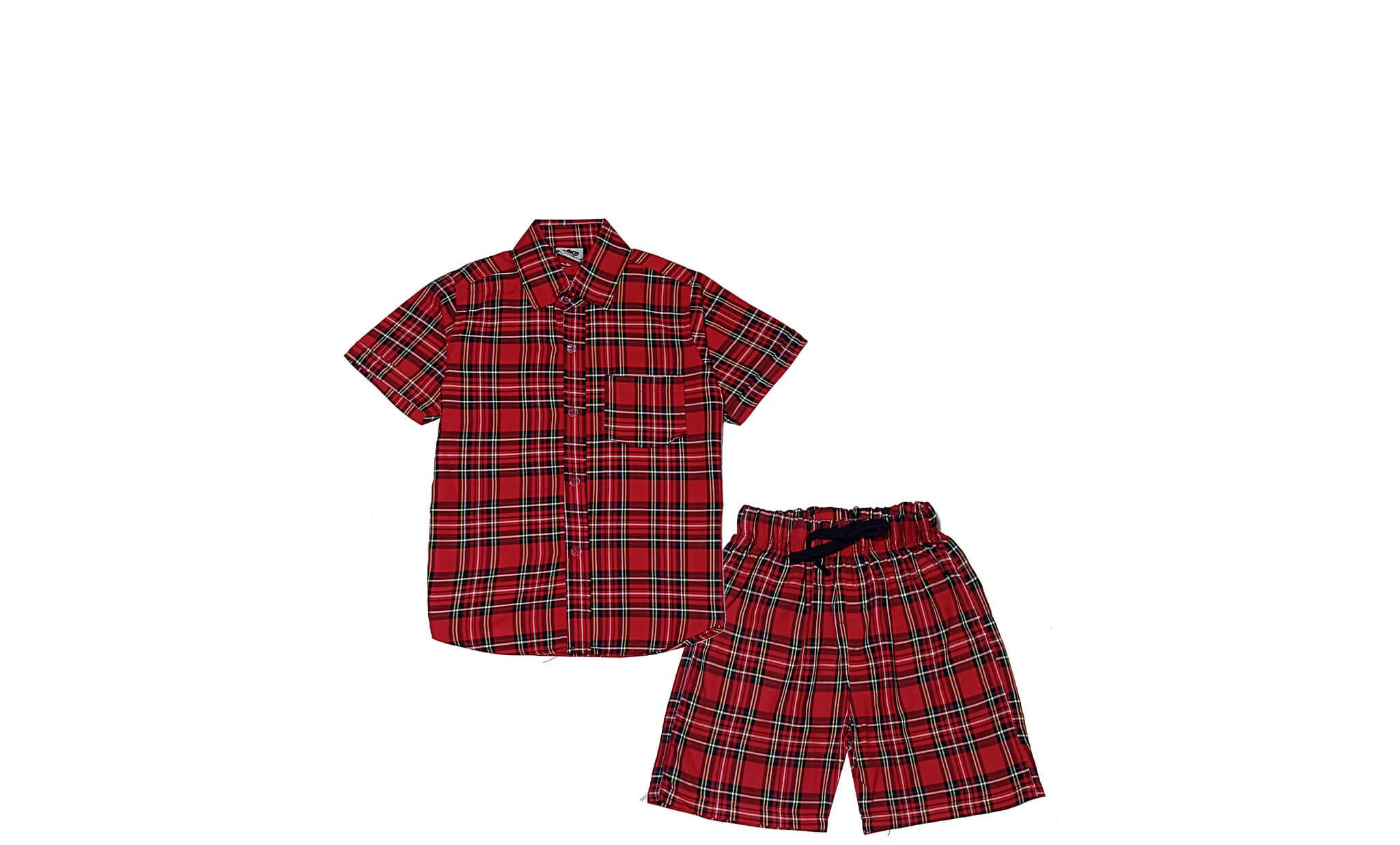 Yellow-Checked-Lines-Casual-Shirt-&-Short---Red