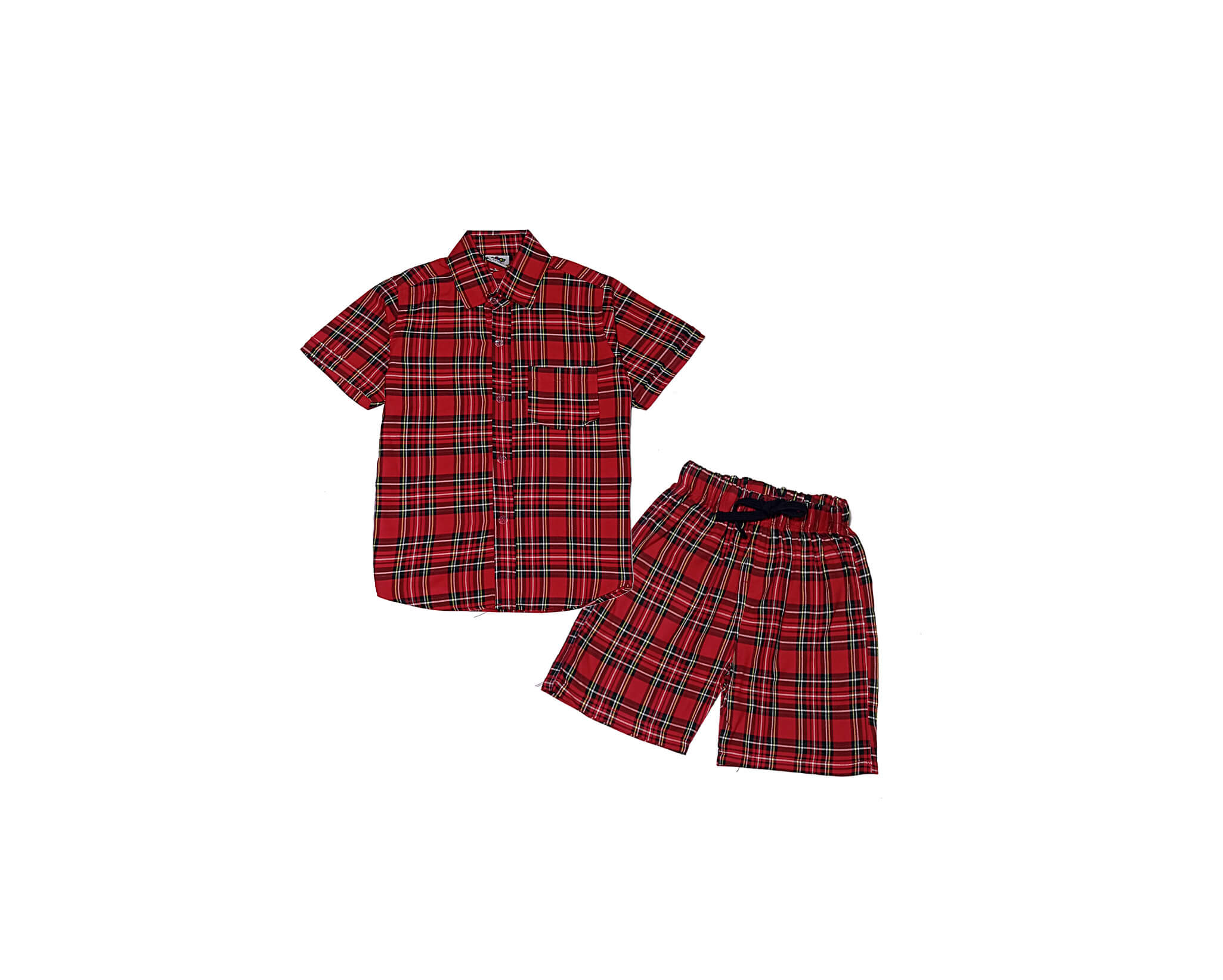 Yellow-Checked-Lines-Casual-Shirt-&-Short---Red