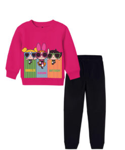 Powerpuff Girls Fleece Sweatshirt with Cargo Trouser - Shocking Pink & Black