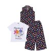 3 Pcs Ditsy Floral Sleeves less Coat Tee & Plazzo - Black