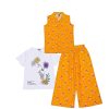 3 Pcs Rose Petal Floral Sleeves less Coat Tee & Plazzo - Mustard