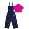 Red & White Polka Dot Jump Suit with Short Coat Coller Shirt - Navy Blue & Pink