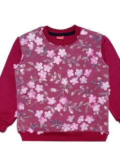 3D Flowers Net Stylish Fency Sweatshirt - Maroon (1)