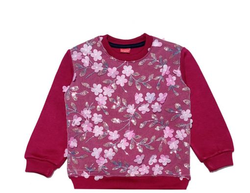 3D Flowers Net Stylish Fency Sweatshirt - Maroon (1)