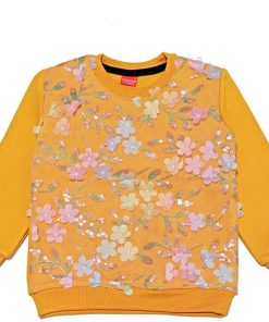 3D Flowers Net Stylish Fency Sweatshirt - Mustard