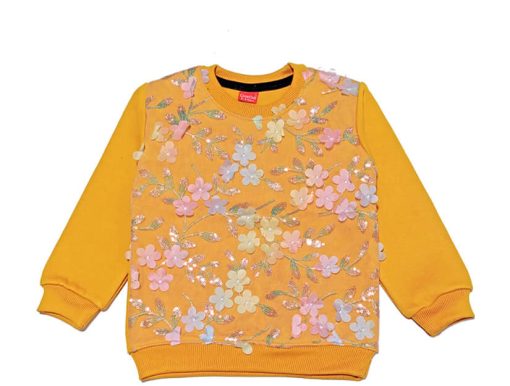 3D Flowers Net Stylish Fency Sweatshirt - Mustard