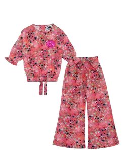 Abstract Design Cotton Three Quarter Sleeve Top & Flapper Trouser - carrot