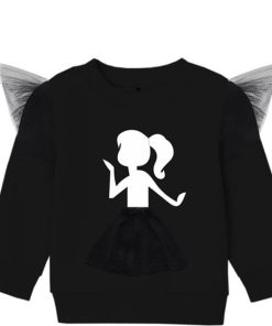 Barbie-Net-Frill-Sleeve-&-Frock-Fleece-Sweatshirt-Black-Pink