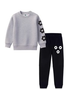 Black Sunflowers Fleece Tracksuit - Grey & Black