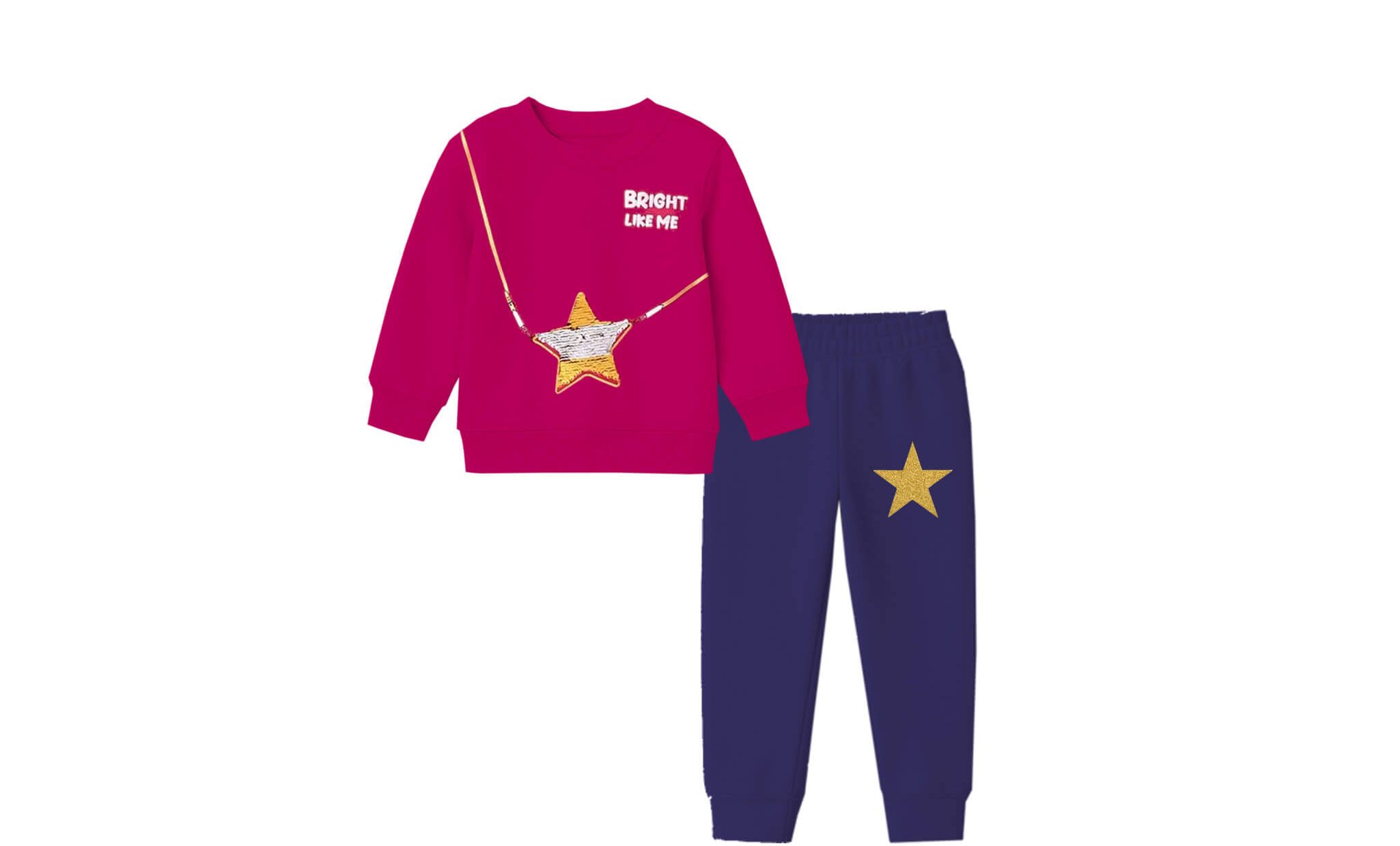 Bright Like Me Sequins Star Fleece Tracksuit - Shocking Pink & Ink Blue