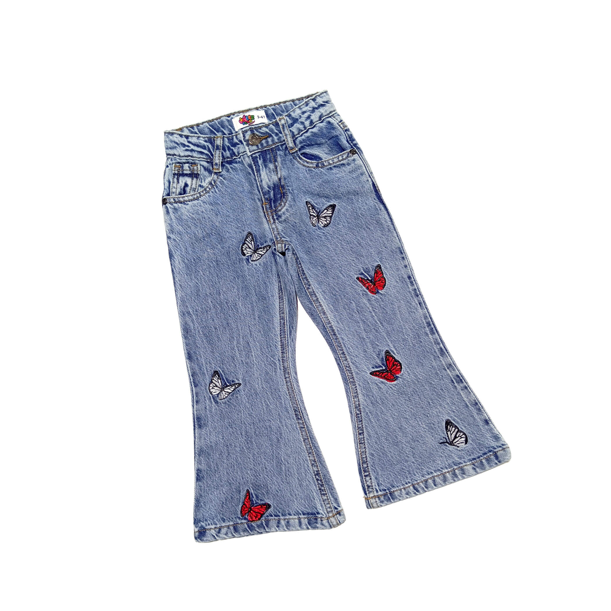 Butterfly World Acid Wash Bell Bottom Denim Pabt - Sky Blue