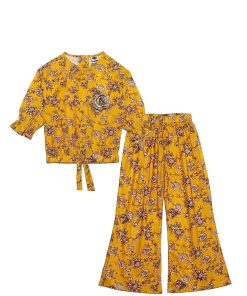 Golden Rose Three Quarter Sleeves Cotton Short Top & Flaper Trouser – Mustard