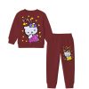 Kitty with Hearts Pink Sequins Frock Fleece Tracksuit - Maroon