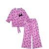 Lillac Florals Three Quarter Sleeves Cotton Short Top & Flaper Trouser – Pink