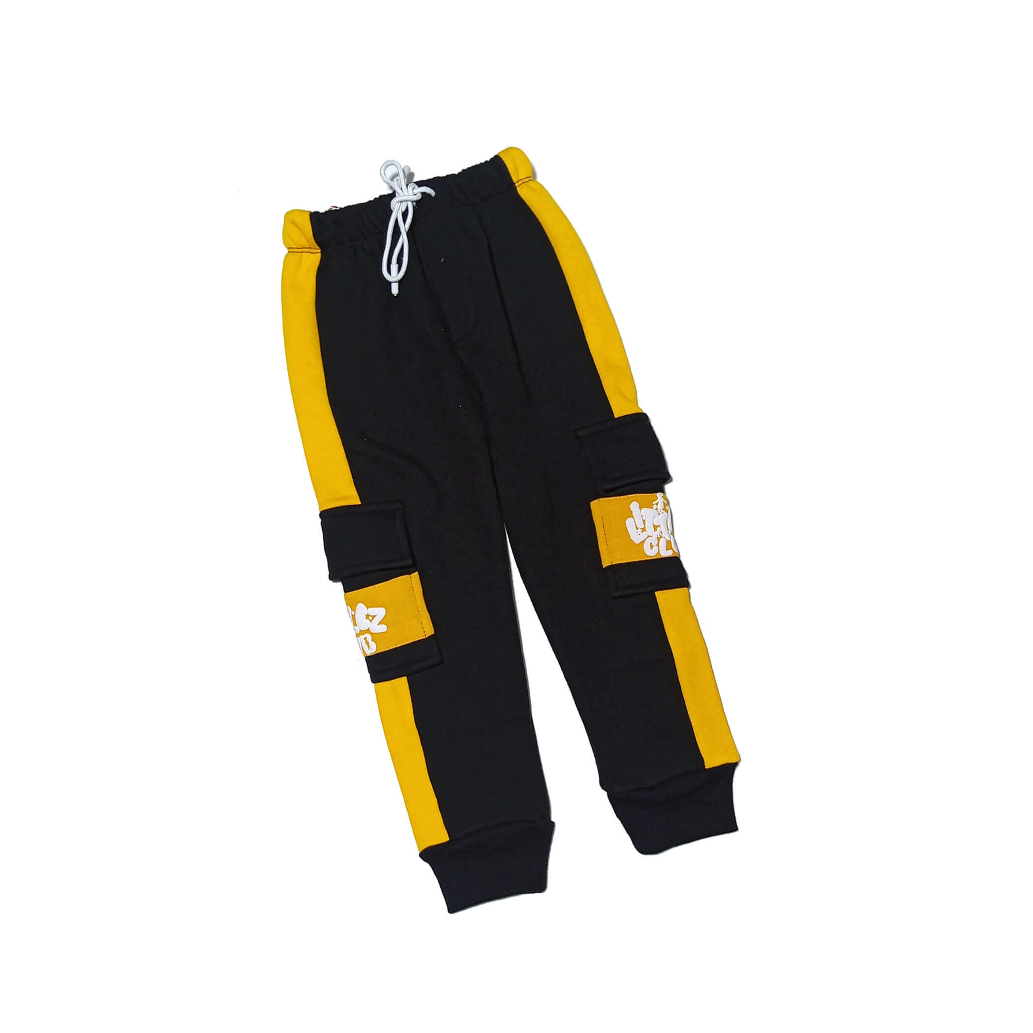 Littlez-Club-Kids-Trendy-Penal-Flap-Side-Pockets-Fleece-Trouser---Black-Yellow