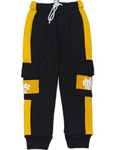 Littlez-Club-Kids-Trendy-Penal-Flap-Side-Pockets-Fleece-Trouser---Black-Yellow