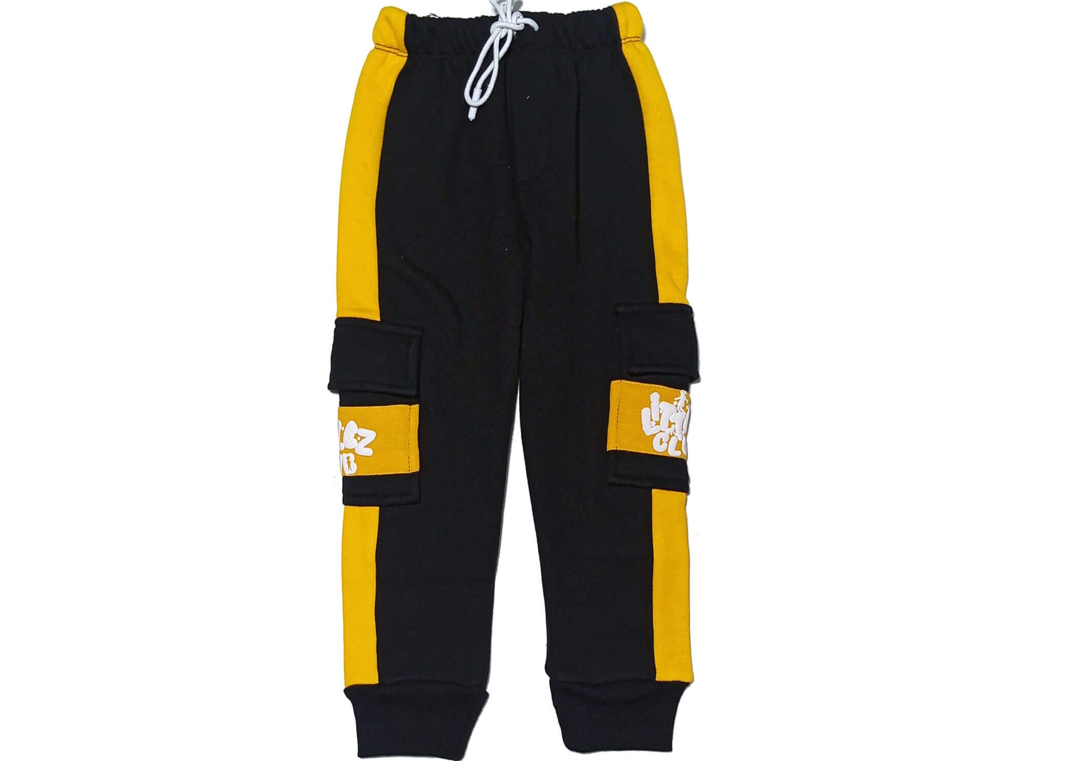 Littlez-Club-Kids-Trendy-Penal-Flap-Side-Pockets-Fleece-Trouser---Black-Yellow