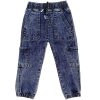 Multi-Pocket Comfort Full Elastic Waist Acid Wash Cargo Pants - Blue