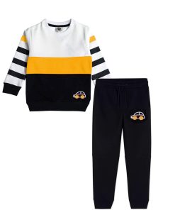 New Mini Car Stripper Sleeves Penal Fleece Tracksuit - White Mustard & Black