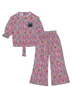 Peanut Flowers Three Quarter Sleeves Cotton Short Top & Flaper Trouser – Grey