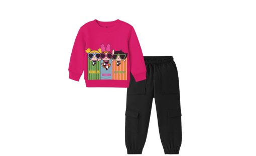 Powerpuff Girls Fleece Sweatshirt with Cargo Trouser - Shocking Pink & Black